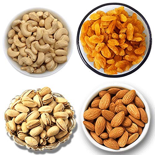 (4KG - 1Kg*4) Dry Fruits Combo Pack of 4 • (Almonds, Cashews, Pistachios, Raisins) - Healthy Dry Fruit Snacks I Tasty & Delicious, Rich in Protein I High in Protein, Fiber & Boost Immunity I Real Nuts I Gluten-Free I Super Healthy Nuts