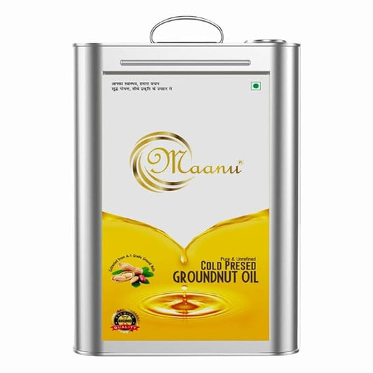 15 Kg Maanu Cold Pressed Groundnut Peanuts Oil I Tin Can I Kolhu/Kacchi Ghani/Chekku/Ganuga I Peanut Oil I Natural I Chemical-Free I Cold Pressed Groundnut Oil for Cooking