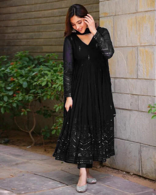 Georgette Embroidered Kurta Set with Cotton Pants & Dupatta | Women's Ethnic Wear