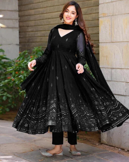 Georgette Embroidered Kurta Set with Cotton Pants & Dupatta | Women's Ethnic Wear