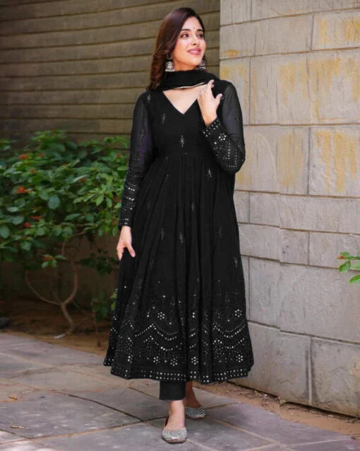 Georgette Embroidered Kurta Set with Cotton Pants & Dupatta | Women's Ethnic Wear