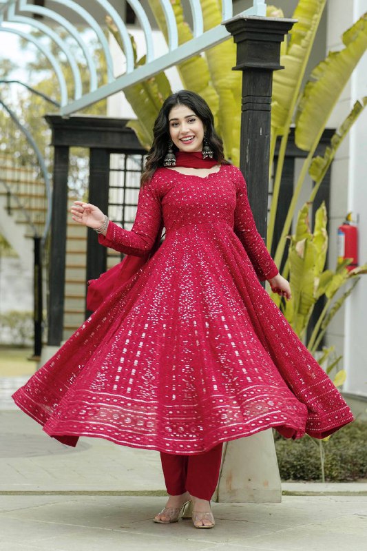 Rust-Orange Georgette Embroidered Sharara Set with Teal Blue Ruffle Dupatta