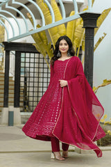 Rust-Orange Georgette Embroidered Sharara Set with Teal Blue Ruffle Dupatta