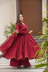 Elegant Maslin Digital Print Kurta Set with Plazzo & Dupatta