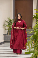 Elegant Maslin Digital Print Kurta Set with Plazzo & Dupatta