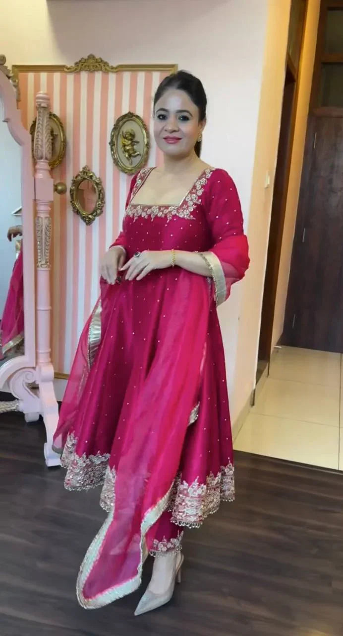 Vichitra Silk Kurta Set with Dupatta for Women