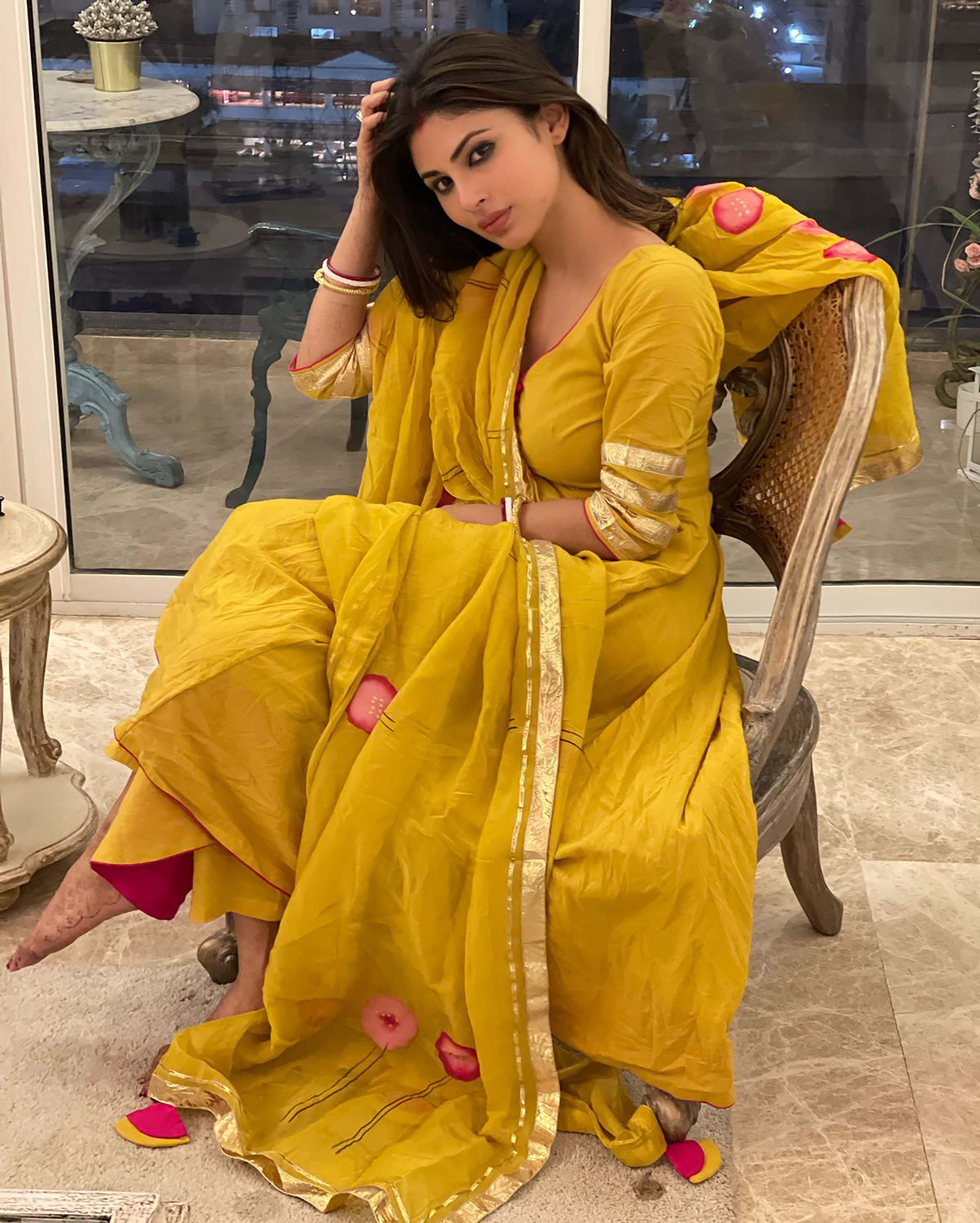Yellow Cotton Suit Set with Handpainted Organza Dupatta