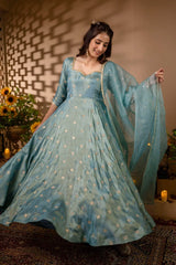 Chinon Silk Embroidered Anarkali Suit Set