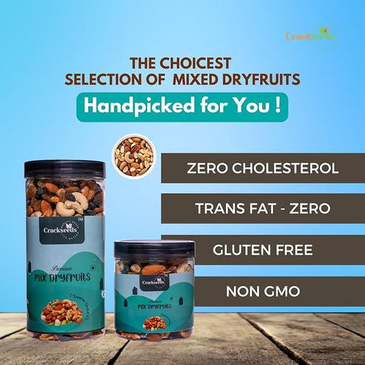 1 KG Crackseeds Premium International Healthy Nutmix, Dried Almonds, Black Raisins, Cashewnuts, Dry Fig, Green Raisins, Pistachio Kernels & Walnut Kernels (1000)