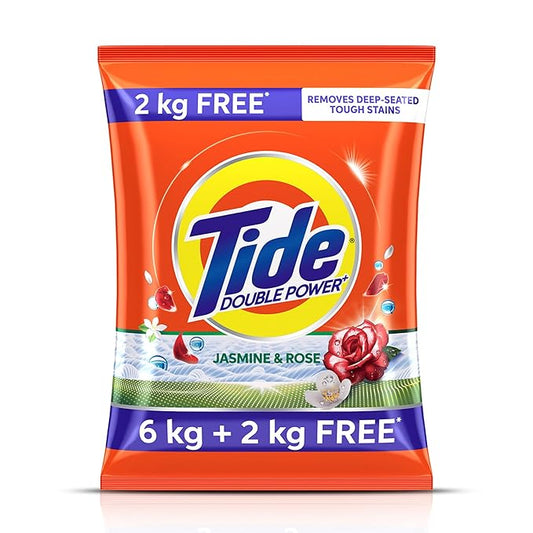 6kg+2kg Tde Plus Detergent Washing Powder free I Jasmine & Rose Fragrance I Removes deep-seated Oil, Gravy, Tea Stains 1 8kg, Pack of 1