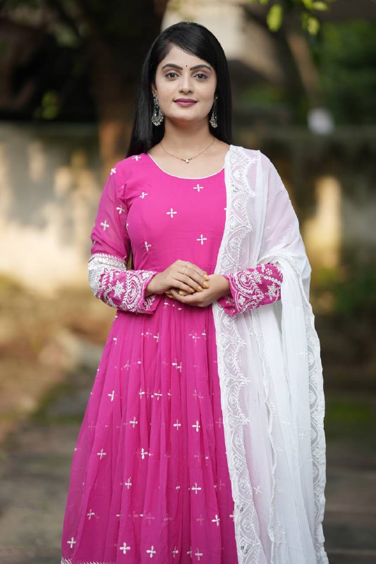 Embroidered Faux Georgette Kurta Set with Dupatta