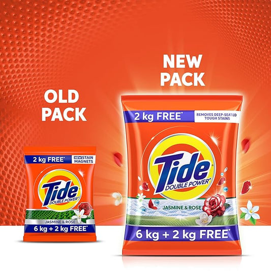 6kg+2kg Tde Plus Detergent Washing Powder free I Jasmine & Rose Fragrance I Removes deep-seated Oil, Gravy, Tea Stains 1 8kg, Pack of 1