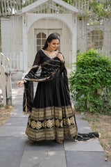 Faux Blooming Kurta Set with Sequins Embroidery & Micro Cotton Pants