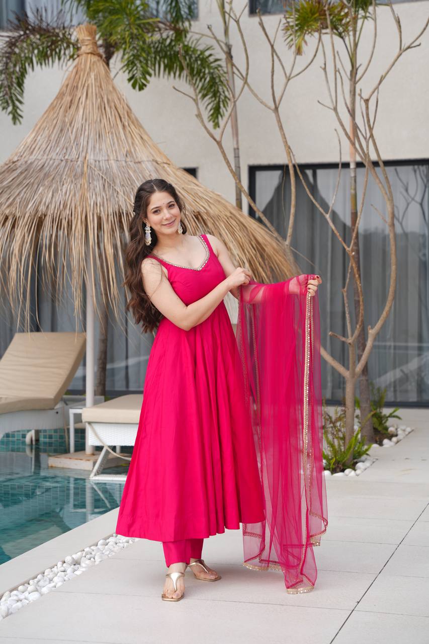 Heavy Pure Romansilk Chanderi Kurta with Soft Nylon Net Dupatta