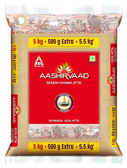 ashirvaad Shudh Chakki Atta, 5kg Pack, 100% Whole Wheat Flour, 0% Maida