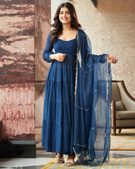 Mihika Blue Georgette Flared Anarkali Suit Set – Festive & Party Wear