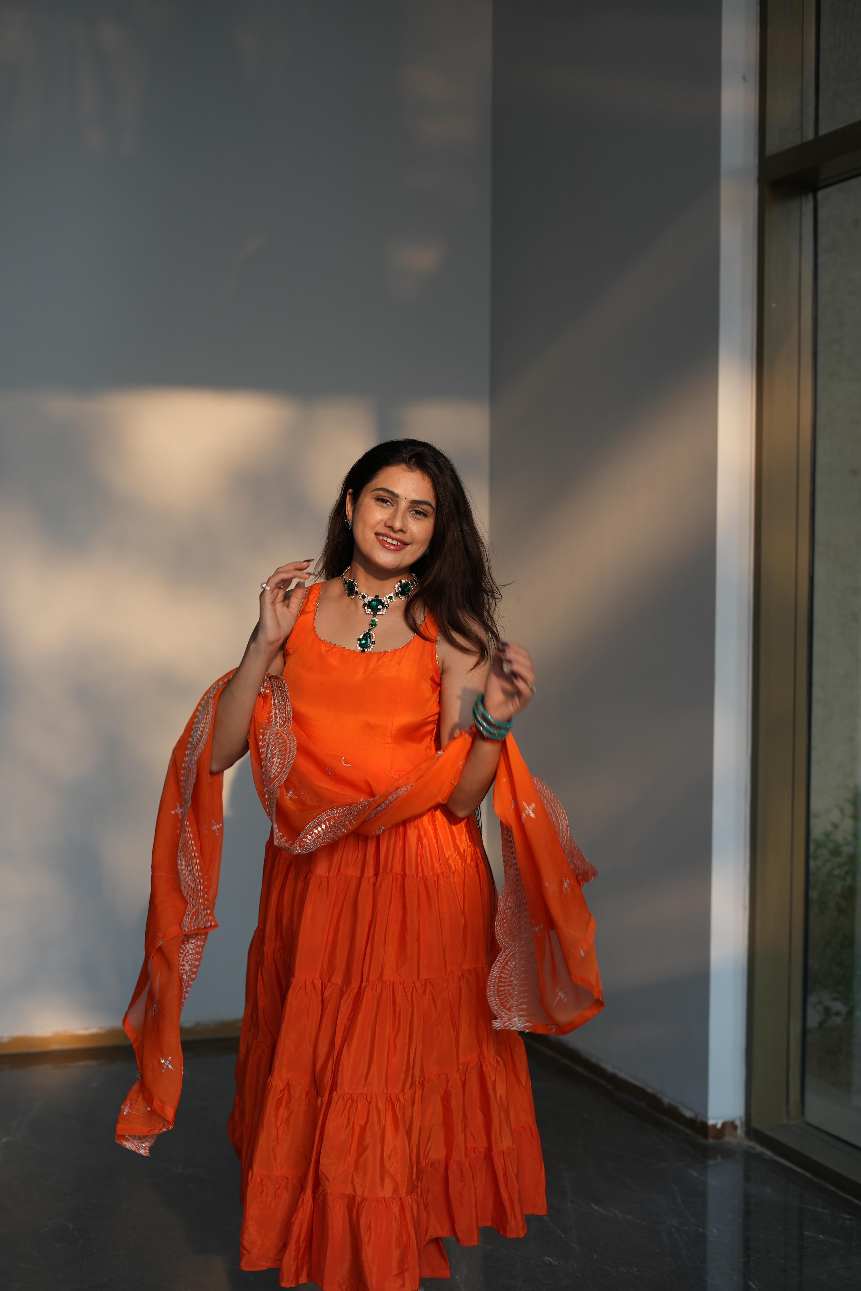Faux Georgette Ruffle Flair Anarkali Suit