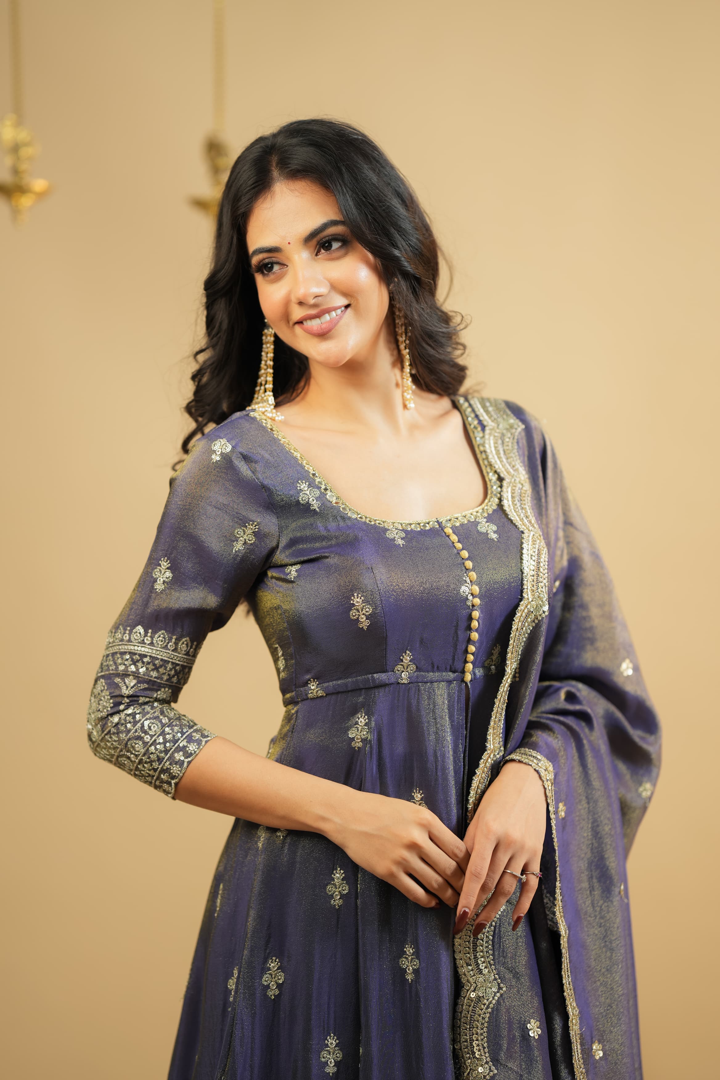 Elegant Cosmo Fabric Embroidered 3-Piece Anarkali Set with Semi-Stitched Lehenga
