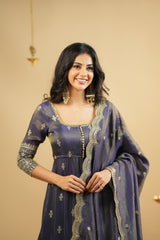 Elegant Cosmo Fabric Embroidered 3-Piece Anarkali Set with Semi-Stitched Lehenga