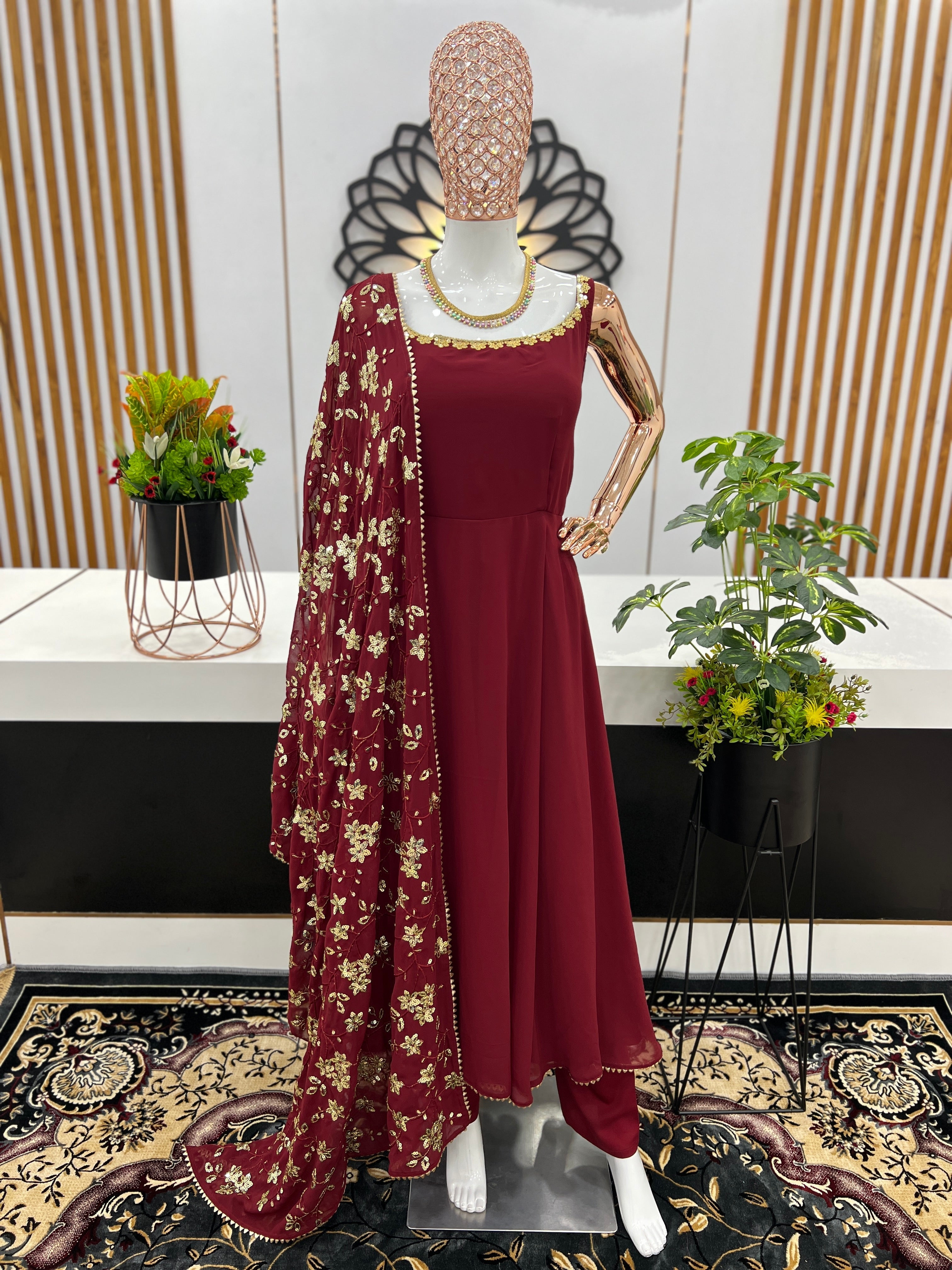 Heavy Faux Georgette Three-Piece Anarkali Suit – Fully Stitched Party & Festival Wear