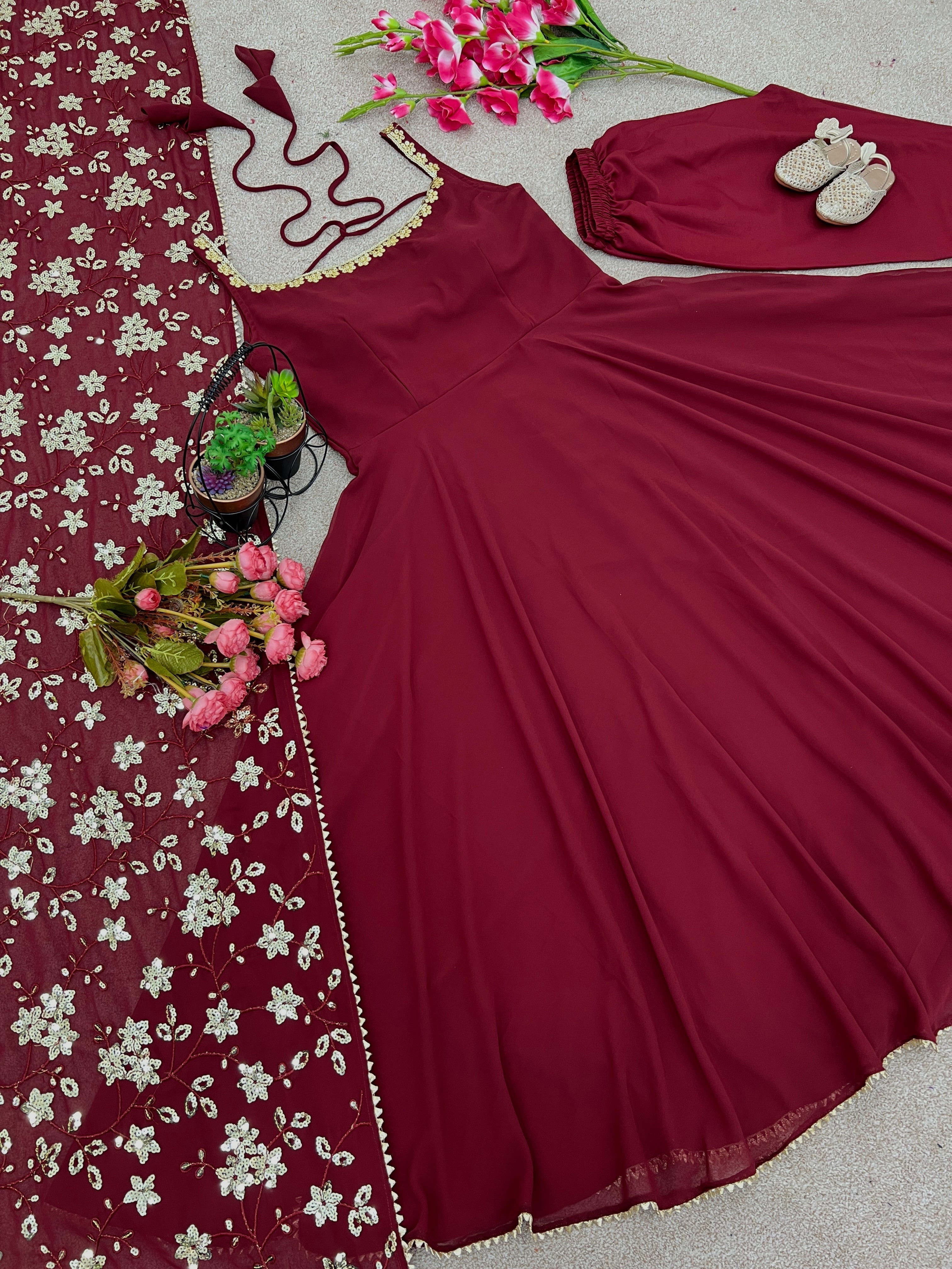 Heavy Faux Georgette Three-Piece Anarkali Suit – Fully Stitched Party & Festival Wear