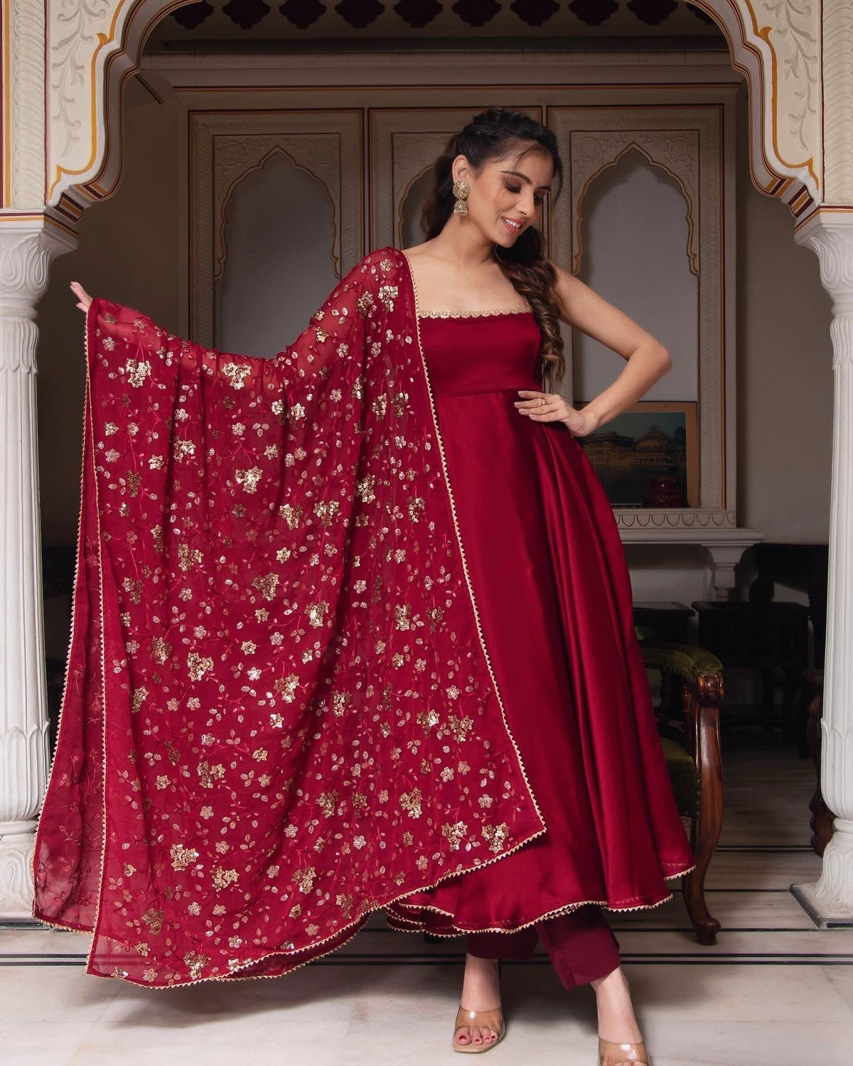Heavy Faux Georgette Three-Piece Anarkali Suit – Fully Stitched Party & Festival Wear