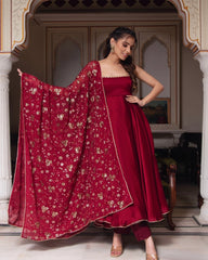 Heavy Faux Georgette Three-Piece Anarkali Suit – Fully Stitched Party & Festival Wear