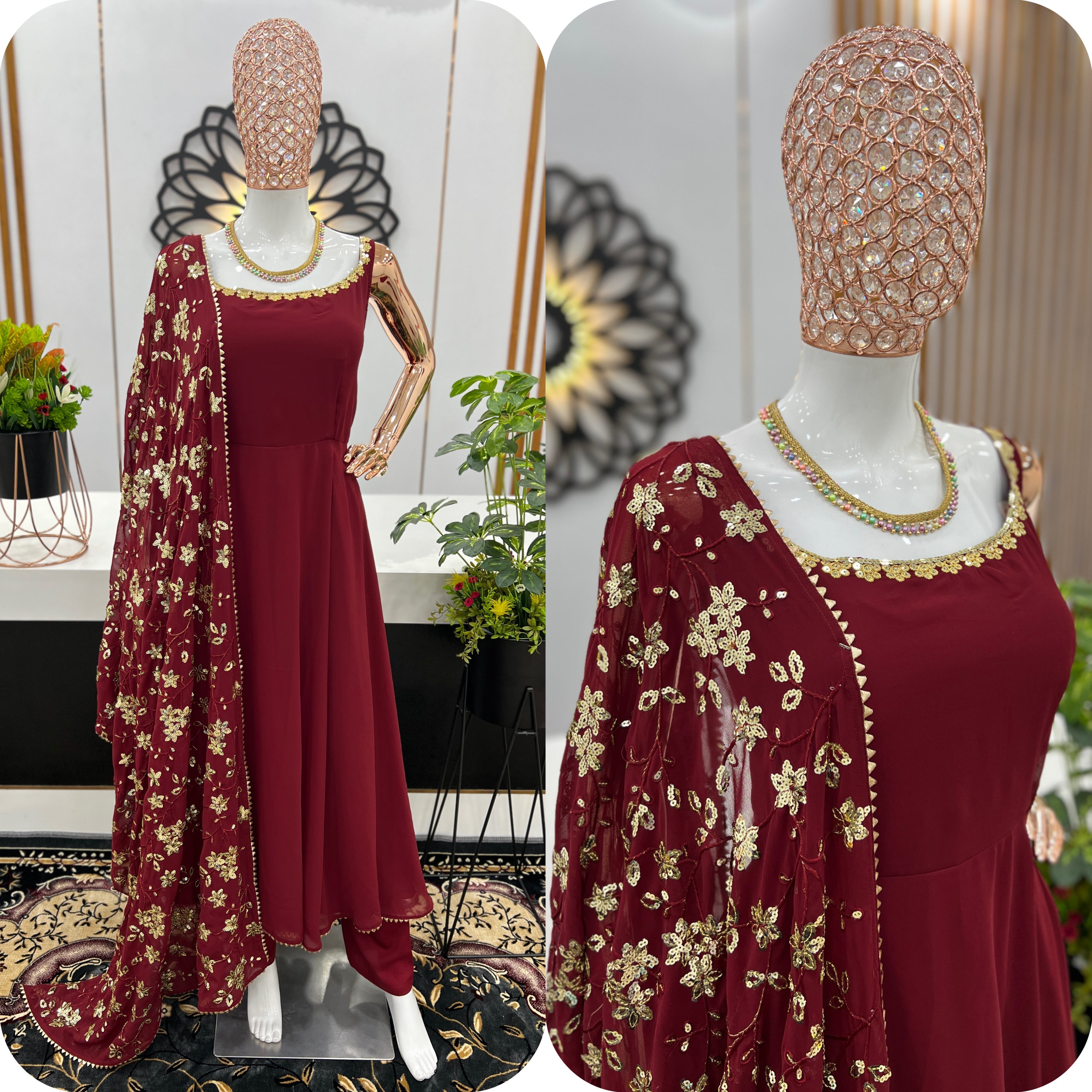 Heavy Faux Georgette Three-Piece Anarkali Suit – Fully Stitched Party & Festival Wear
