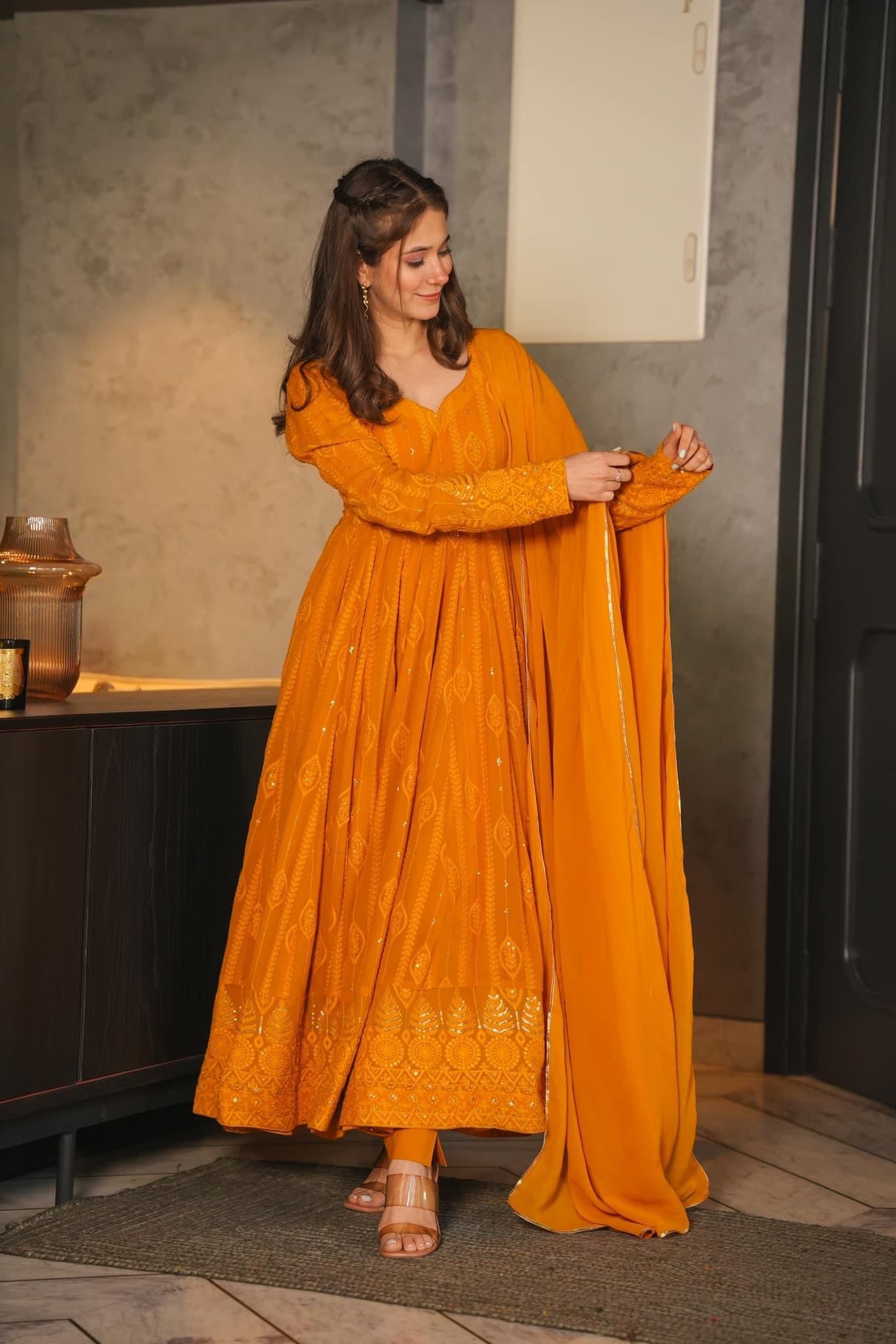 Georgette Embroidered Kurta Set with Cotton Pants & Dupatta | Stylish Ethnic Wear