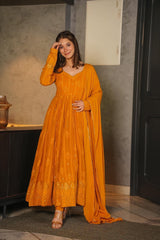 Georgette Embroidered Kurta Set with Cotton Pants & Dupatta | Stylish Ethnic Wear