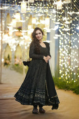 Georgette Embroidered Kurta Set with Cotton Pants & Dupatta