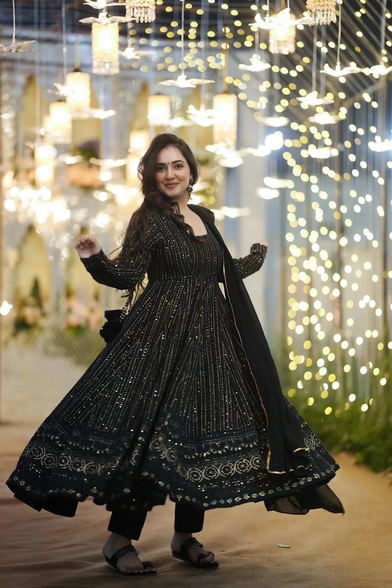 Georgette Embroidered Kurta Set with Cotton Pants & Dupatta