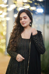 Georgette Embroidered Kurta Set with Cotton Pants & Dupatta