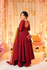 Silk Kurta Set – With Palazzo & Organza Dupatta