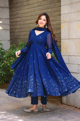 Georgette Embroidered Kurta Set with Cotton Pants & Dupatta | Women's Ethnic Wear