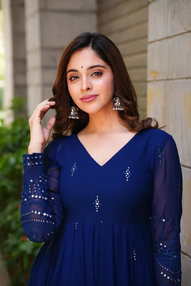 Georgette Embroidered Kurta Set with Cotton Pants & Dupatta | Women's Ethnic Wear