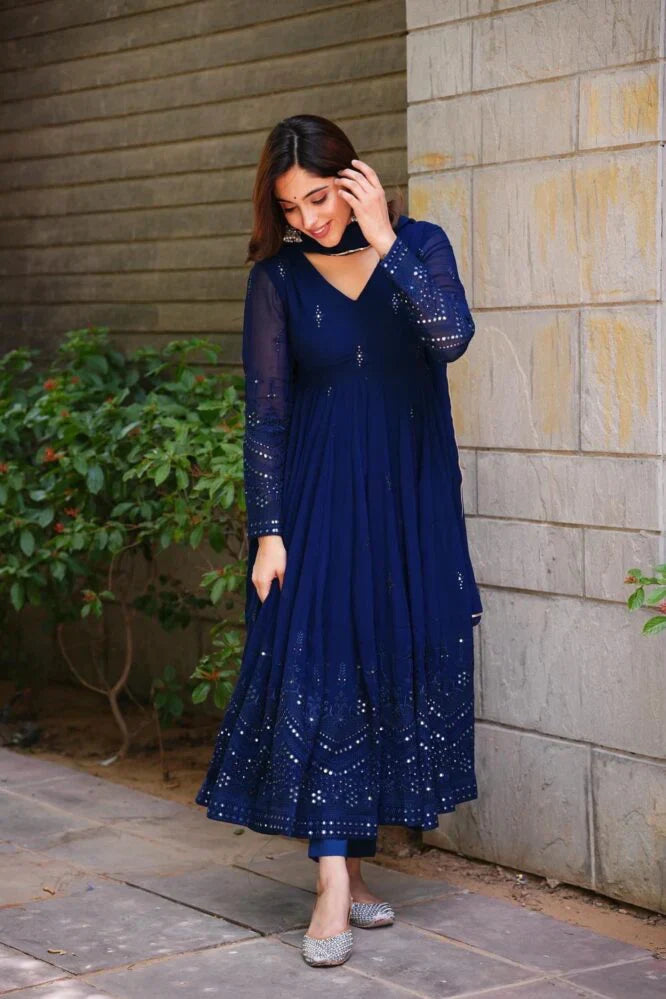 Georgette Embroidered Kurta Set with Cotton Pants & Dupatta | Women's Ethnic Wear