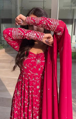 Georgette Embroidered Kurta Set with Cotton Pants & Dupatta