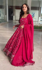 Georgette Embroidered Kurta Set with Cotton Pants & Dupatta