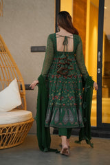 Elegant Georgette Kali-Cut Kurta Set with Cotton Pants & Dupatta