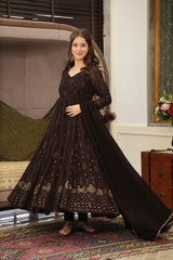 Elegant Georgette Embroidered Kurta Set with Cotton Pants & Georgette Dupatta