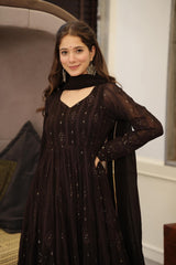 Elegant Georgette Embroidered Kurta Set with Cotton Pants & Georgette Dupatta