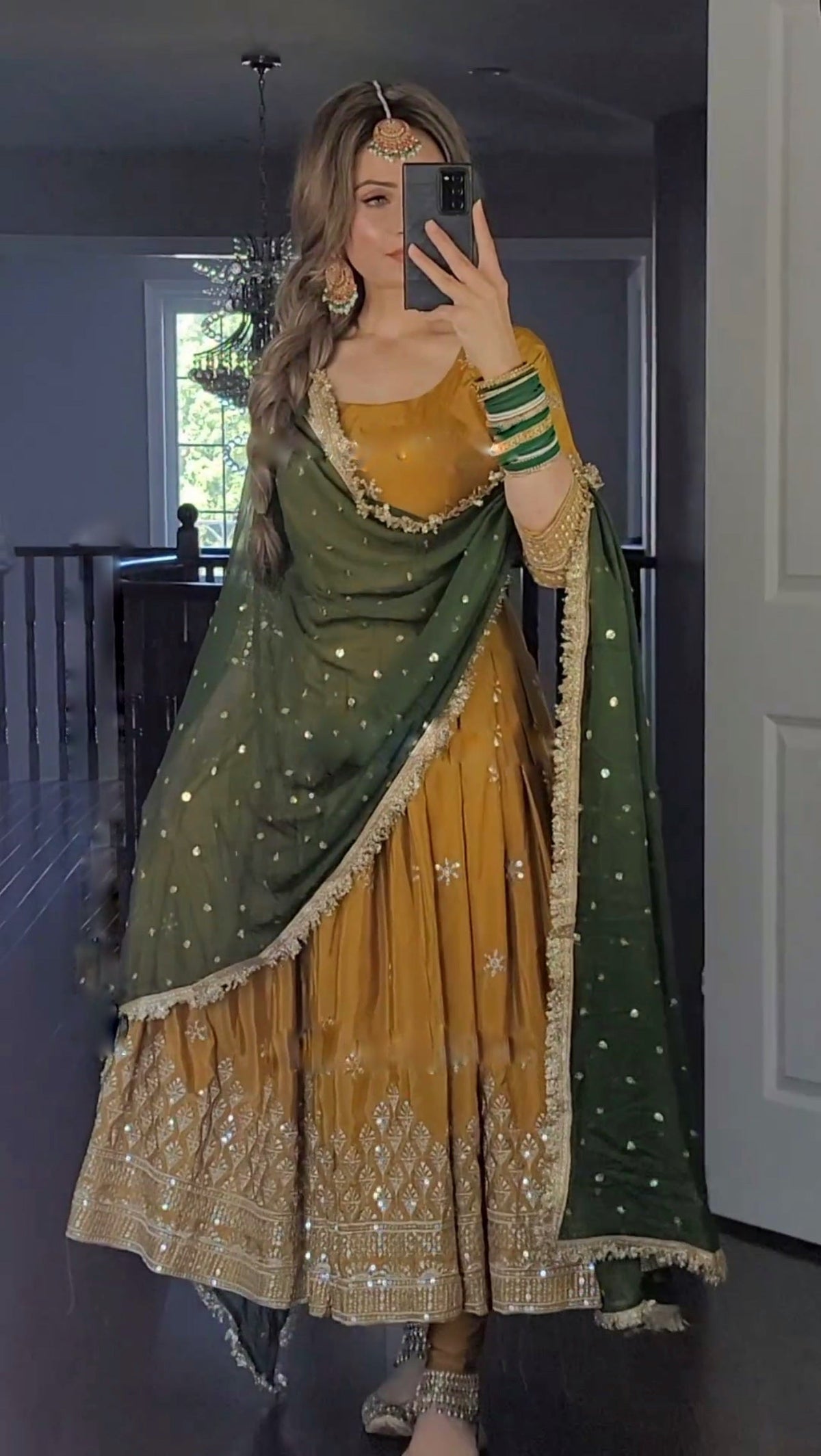 Elegant Faux Georgette Anarkali Suit with Heavy Embroidery & Lace Border – Three-Piece Set