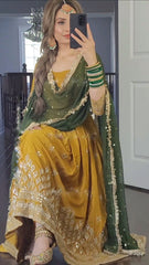 Elegant Faux Georgette Anarkali Suit with Heavy Embroidery & Lace Border – Three-Piece Set