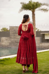 Georgette Fabric Embroidered Kurta Set with Cotton Pants & Dupatta