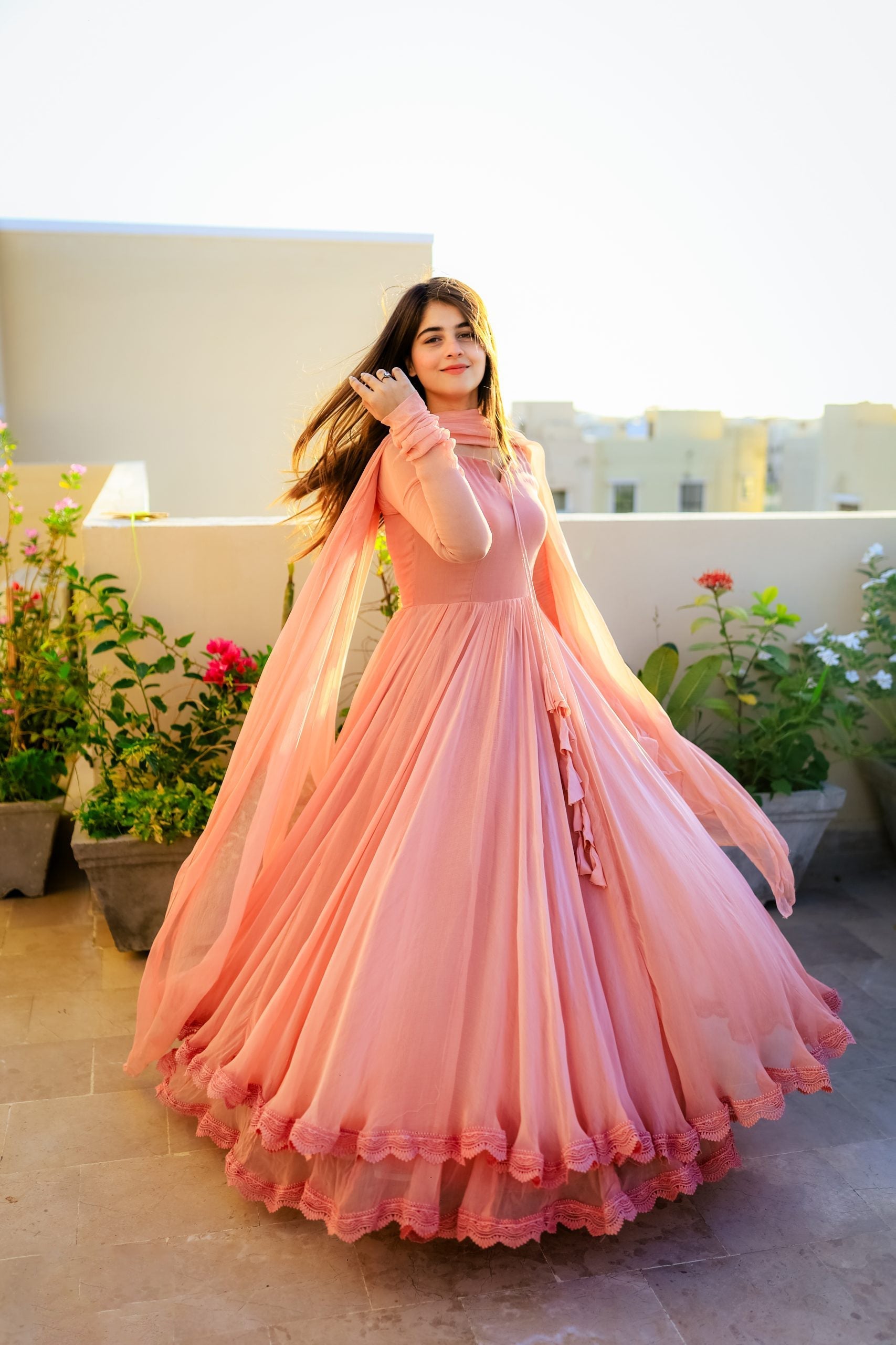 Faux Georgette Lace & Tassel Anarkali Suit Set with Elegant Dupatta – Festival & Party Wear