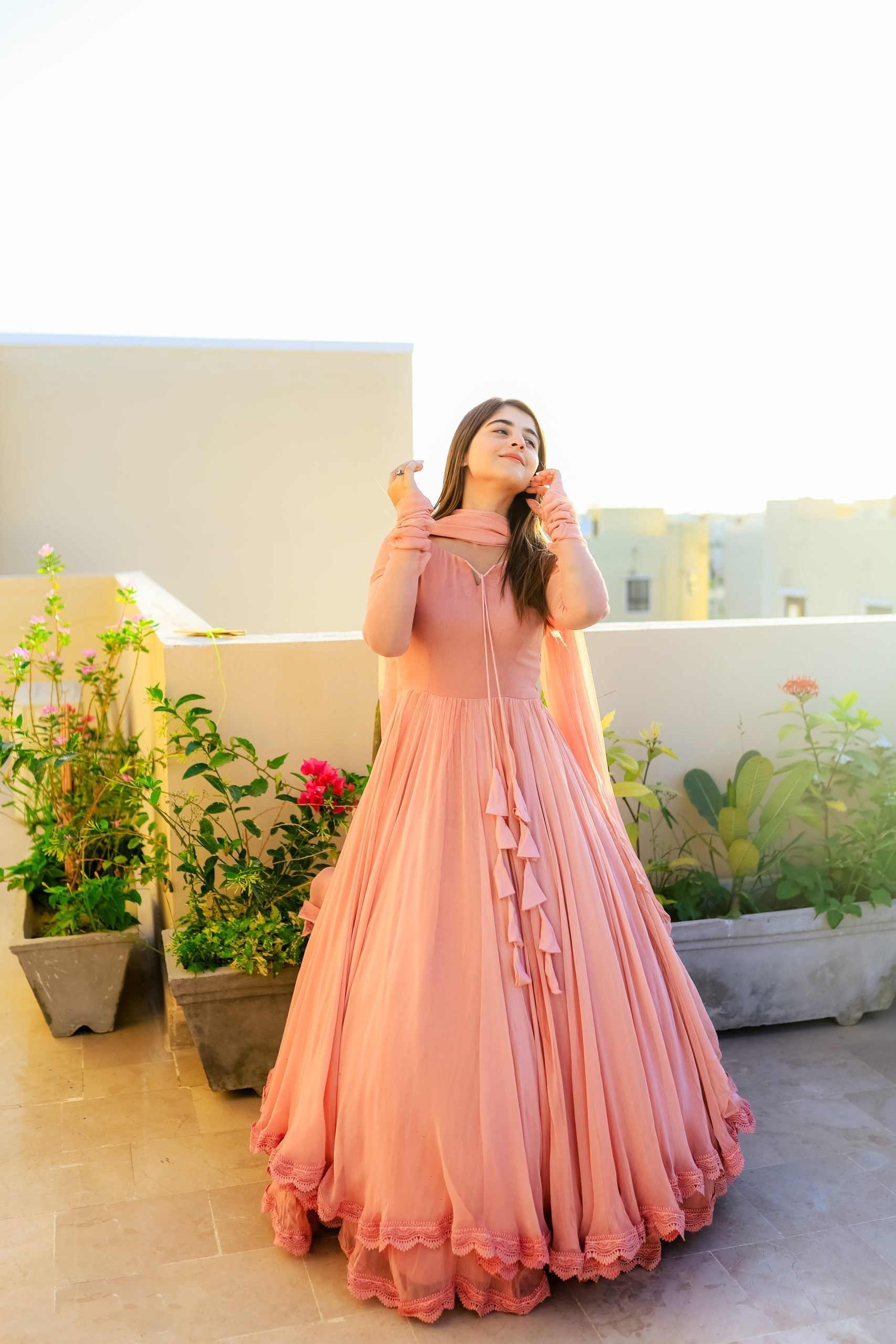 Faux Georgette Lace & Tassel Anarkali Suit Set with Elegant Dupatta – Festival & Party Wear