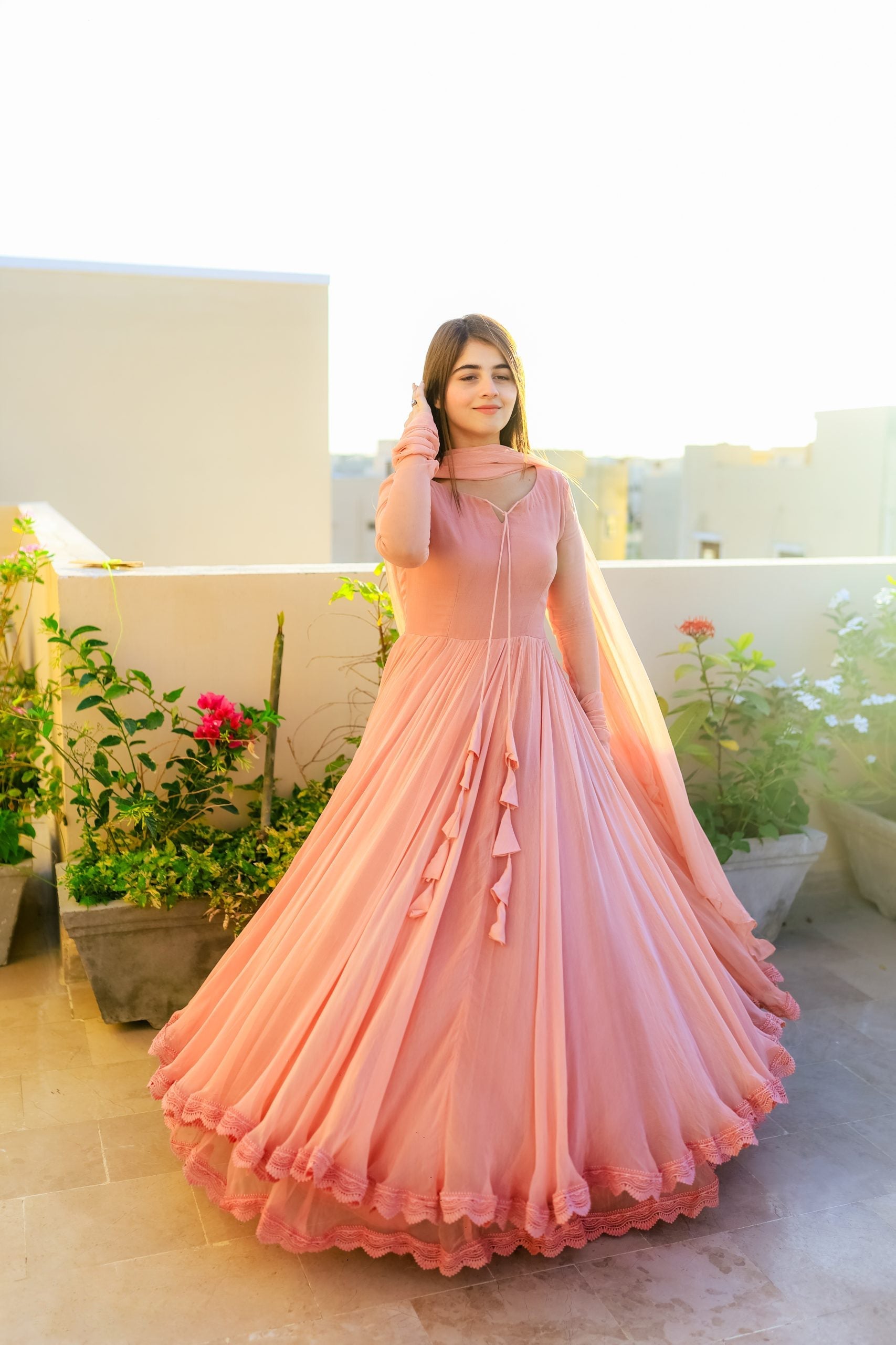 Faux Georgette Lace & Tassel Anarkali Suit Set with Elegant Dupatta – Festival & Party Wear