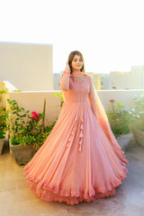 Faux Georgette Lace & Tassel Anarkali Suit Set with Elegant Dupatta – Festival & Party Wear