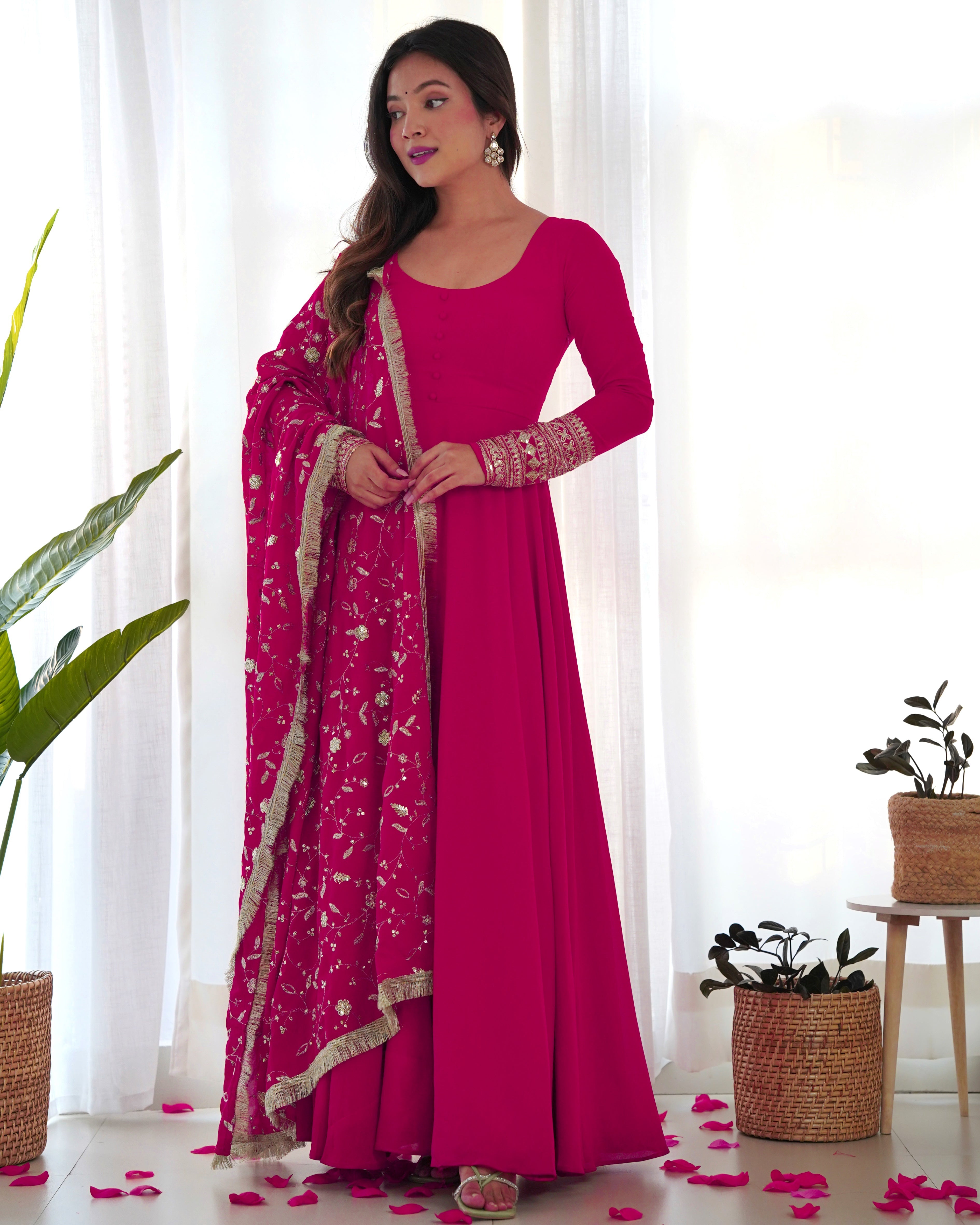 Elegant Heavy Fox Georgette Anarkali Suit with Embroidered Sequins & Lace Work